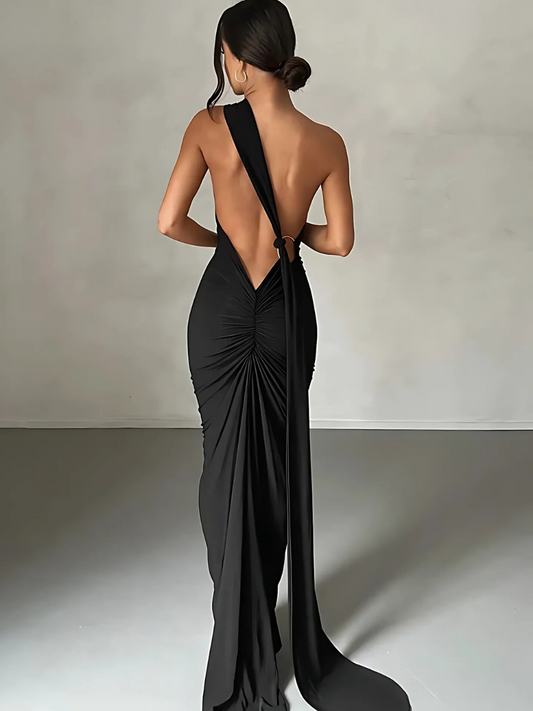 Backless Adjustable Scarf Maxi Dress