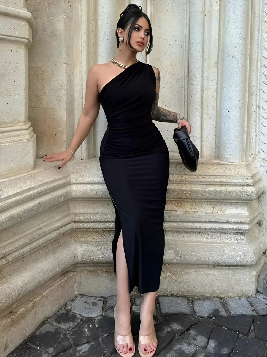 Slinky One Shoulder Split Maxi Dress